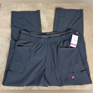 Med Couture Women's Straight Leg Scrub Pants in Black with Pink Accents